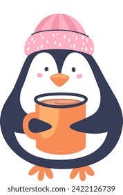 Pingüino Con Ilustración Del Vector De Tea Cup