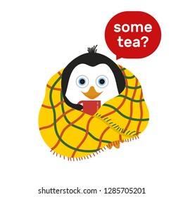 Penguin with tea kids illustration