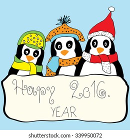 Penguin template - Happy New Year card 