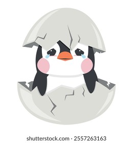  penguin that is hatching out of a white egg