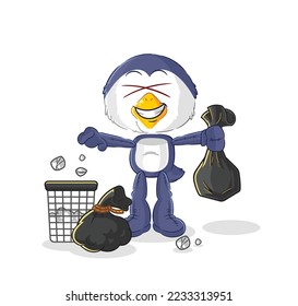 the penguin Throw garbage mascot. cartoon vector