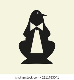 Penguin Tie Logo Negative Space Concept Vector Template. Penguin Holding Tie Symbol