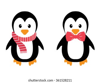 penguin with tie and scarf on a white background