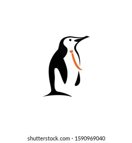 Penguin with tie vector logo design.	