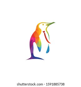 Penguin with tie vector logo design.	