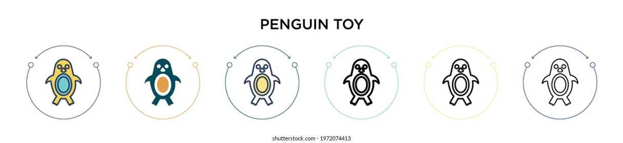 Penguin toy icon in filled, thin line, outline and stroke style. Vector illustration of two colored and black penguin toy vector icons designs can be used for mobile, ui, web