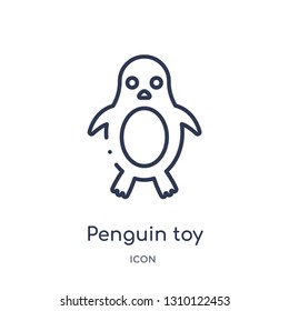 penguin toy icon from toys outline collection. Thin line penguin toy icon isolated on white background.
