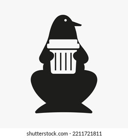 Penguin Trash Logo Negative Space Concept Vector Template. Penguin Holding Delete Symbol