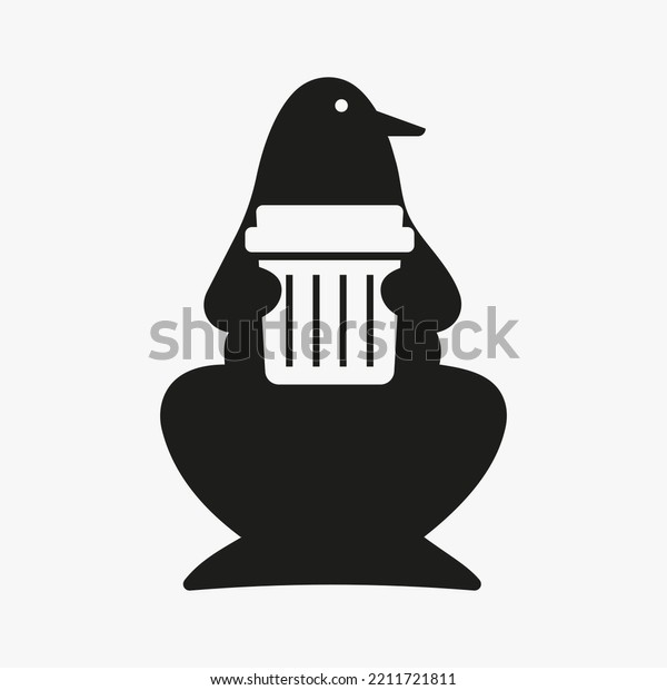 Penguin Trash Logo Negative Space Concept
Vector Template. Penguin Holding Delete
Symbol