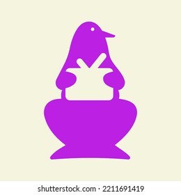Penguin Tv Logo Negative Space Concept Vector Template. Penguin Holding Tv Symbol