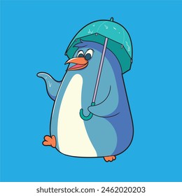 a penguin with an umbrella that says penguin on it