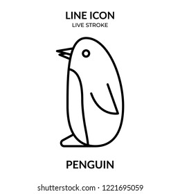 penguin vector, animal line icon with live stroke,  Flat design