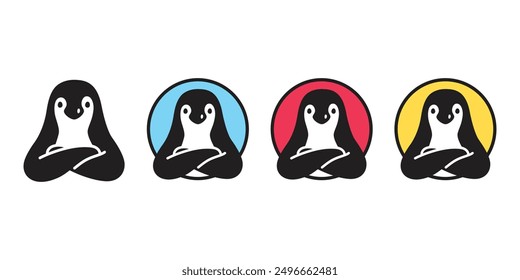 penguin vector arms crossed round circle cartoon character icon bird logo doodle illustration symbol design isolated