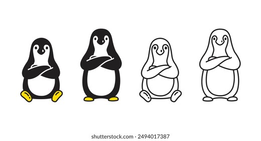 penguin vector arms crossed sitting cartoon character icon bird logo doodle illustration symbol design isolated