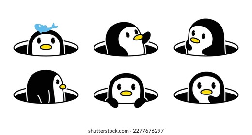 penguin vector bird icon hole hiding logo cartoon character doodle illustration symbol design isolated