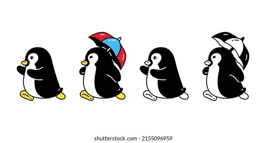 penguin vector bird icon umbrella raining logo cartoon character doodle illustration symbol design isolated