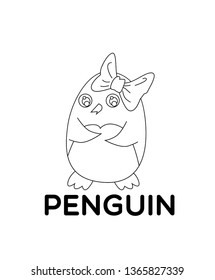 penguin, vector black and white animal cartoon, coloring book or page