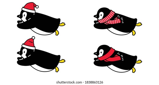 penguin vector christmas icon santa claus hat logo swimming bird cartoon character illustration symbol graphic doodle design