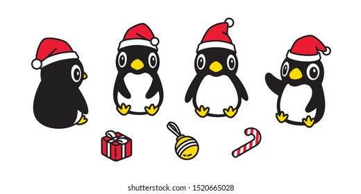 penguin vector Christmas Santa Claus hat icon gift box candy cane logo cartoon character illustration symbol design