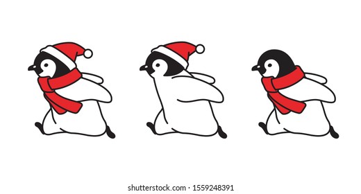 penguin vector Christmas Santa Claus hat icon logo running cartoon character illustration symbol graphic doodle design