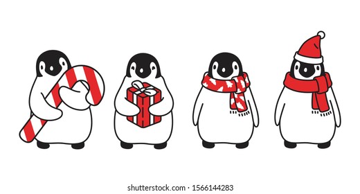 penguin vector Christmas Santa Claus hat candy cane birthday gift box icon logo cartoon character illustration symbol graphic doodle design