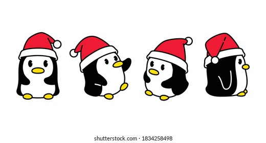 penguin vector christmas santa claus hat bird icon cartoon character logo illustration symbol doodle graphic design