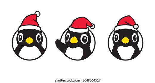 penguin vector Christmas Santa Claus hat icon logo cartoon character stamp tattoo illustration symbol design