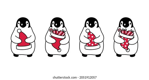 penguin vector Christmas Santa Claus hat icon logo cartoon character stamp tattoo symbol polka dot illustration design