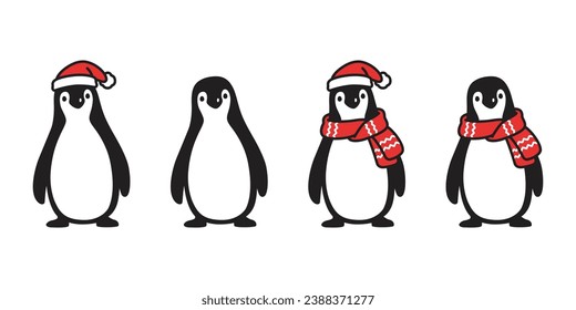 penguin vector christmas santa claus hat icon scarf bird logo cartoon character doodle illustration symbol design isolated