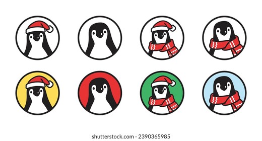penguin vector christmas santa claus hat icon scarf bird logo cartoon character stamp doodle illustration symbol design isolated