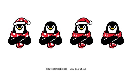 desenho animado pinguim personagem natal santa claus chapéu ilustração