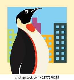 Penguin Vector Cityscape Illustrator Color Flat Shape Design