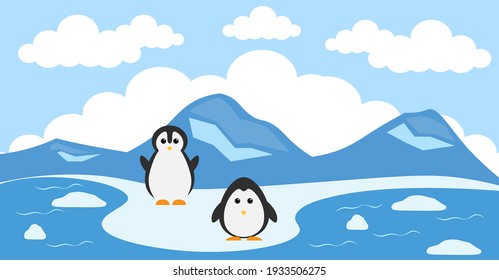 Penguin Vector Cute Animals in Cartoon Style, Wild Animal, Designs for Baby clothes. Hand Drawn Characters