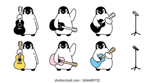 penguin vector guitar icon logo musician bass ukulele cartoon character illustration symbol graphic doodle design
