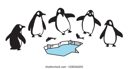 penguin vector icon logo cartoon character fish salmon iceberg illustration symbol doodle graphic