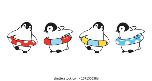 penguin vector icon logo swimming ring pool cartoon character illustration symbol doodle graphic
