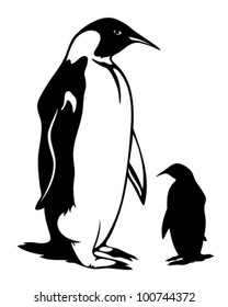 penguin vector illustration - black outline and silhouette