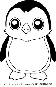 Penguin vector illustration. Black and white coloring book or page for children