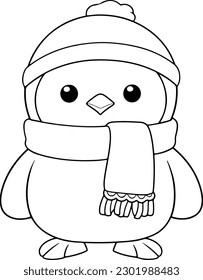 Penguin vector illustration. Black and white coloring book or page for children