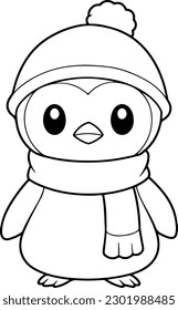 Penguin vector illustration. Black and white coloring book or page for children