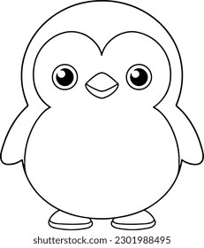 Penguin vector illustration. Black and white coloring book or page for children