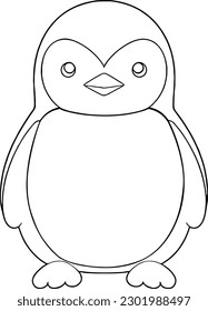 Penguin vector illustration. Black and white coloring book or page for children