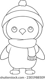 Ilustración vectorial pingüino. Libro o página de color blanco y negro para niños
