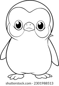 Penguin vector illustration. Black and white coloring book or page for children