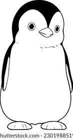 Penguin vector illustration. Black and white cartoon