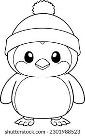 Penguin vector illustration. Black and white coloring book or page for children