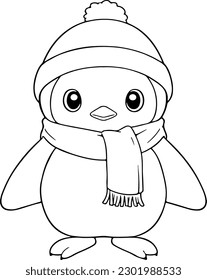 Ilustración vectorial pingüino. Caricatura en blanco y negro
