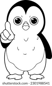 Penguin vector illustration. Black and white coloring book or page for children