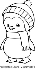 Pinguin, Vektorgrafik. Schwarz-Weiß-Farbbuch oder Seite für Kinder