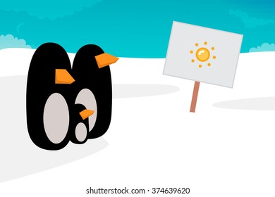 Penguin vector illustration: Climate change